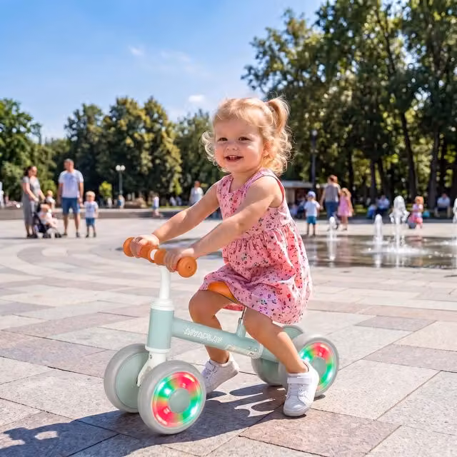 AIYAPLAY Green Light-up Toddler Balance Bike for 1-2 Year Olds
