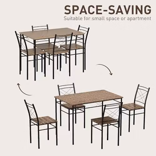 HOMCOM 5 Piece Dining Table and Chairs Set, Rectangular Oak Table with 4 Chairs, Black and Brown – 4