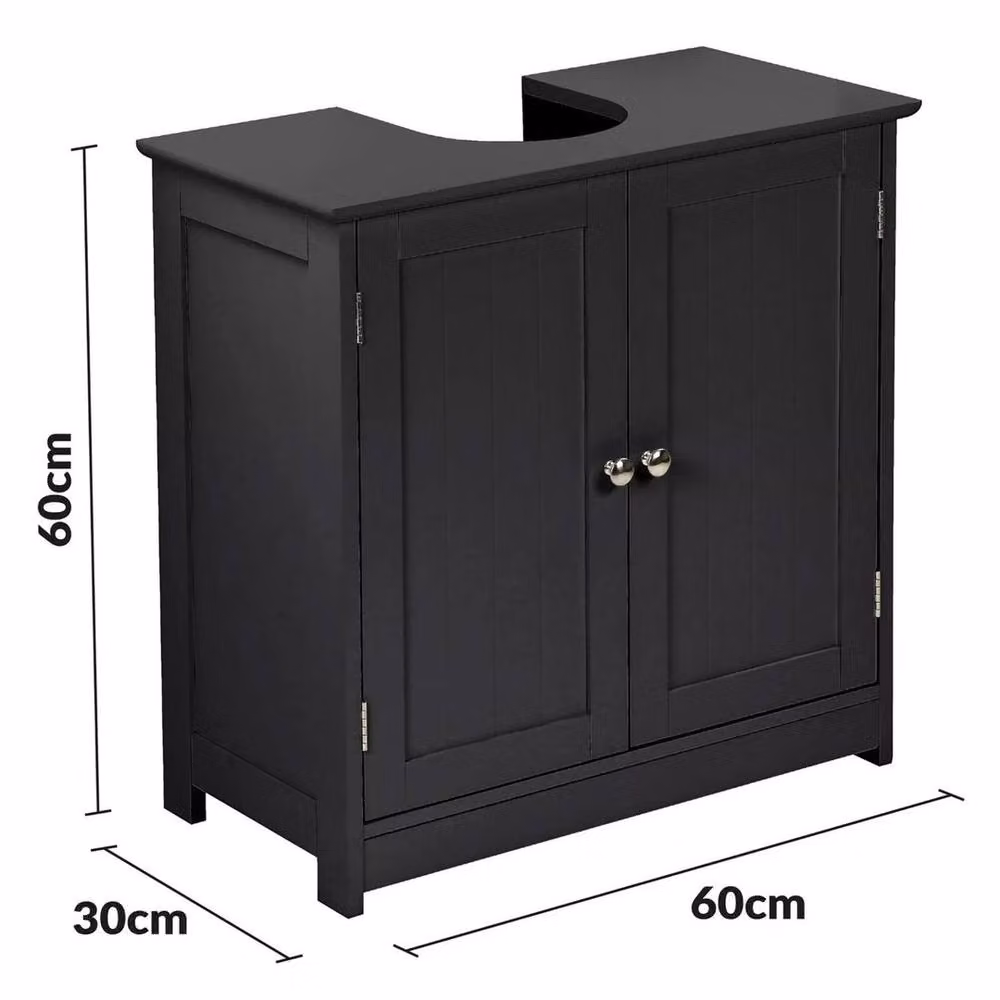 KORVIXA Black Matt Freestanding Under Sink Basin Cabinet with Internal Shelves, W: 70 cm, H: 65 cm – 2