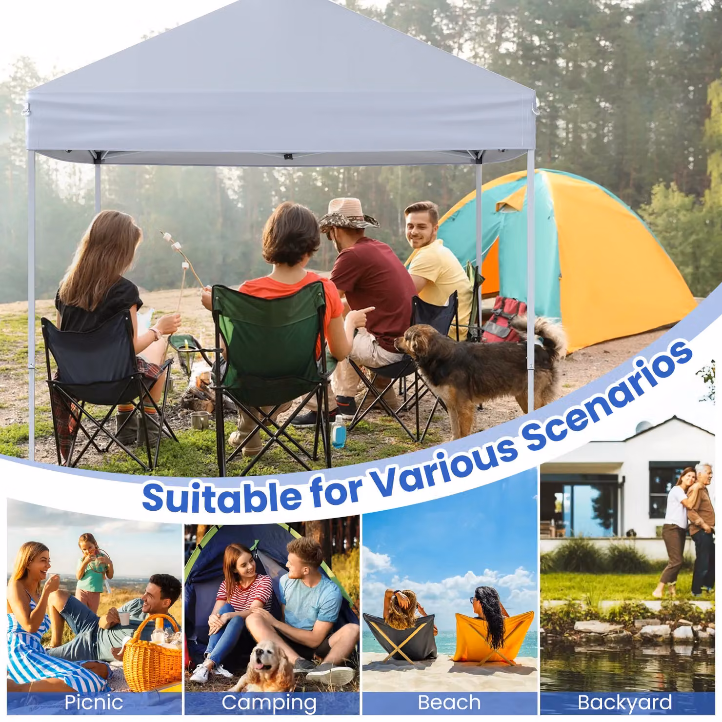 Costway Outdoor Pop-up Canopy Instant Folding Shelter with Adjustable Heights, White, W: 220 cm, D: 201 cm, H: 201 cm – 7