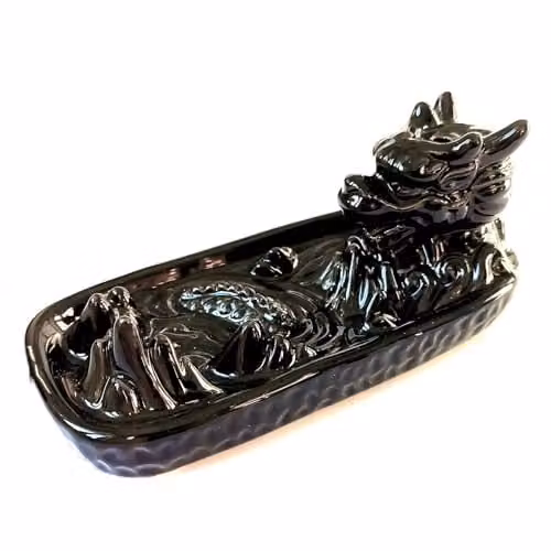 Ancient Wisdom KDMD Dragon in Mountain Backflow Incense Burner in Grey and Black Ceramic, W/D/H: 15.5 x 7.5 x 7.0 cm – 1