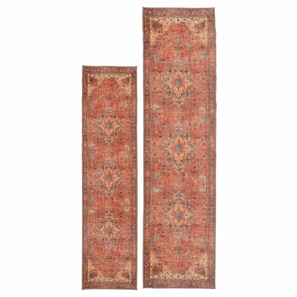 Kukoon Vintage Style Distressed Runner Rug, Machine Washable Hallway Mat, Terracotta, W: 80 cm, L: 300 cm – 2