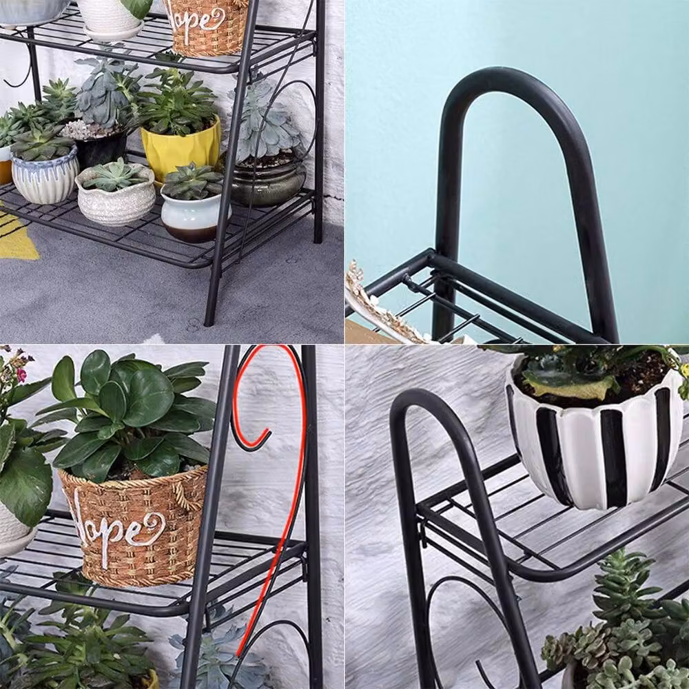 KORVIXA Black Matt Metal Outdoor Garden Plant Pot Stand for Balcony and Terrace – 3