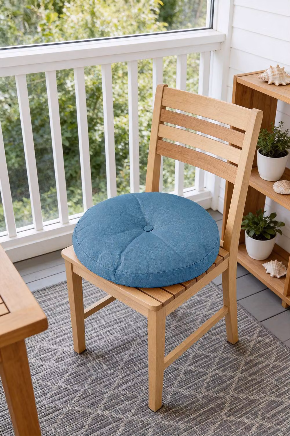 Living and Home Bohemian Style Round Linen Floor Cushion with Removable Cover in Blue – 4
