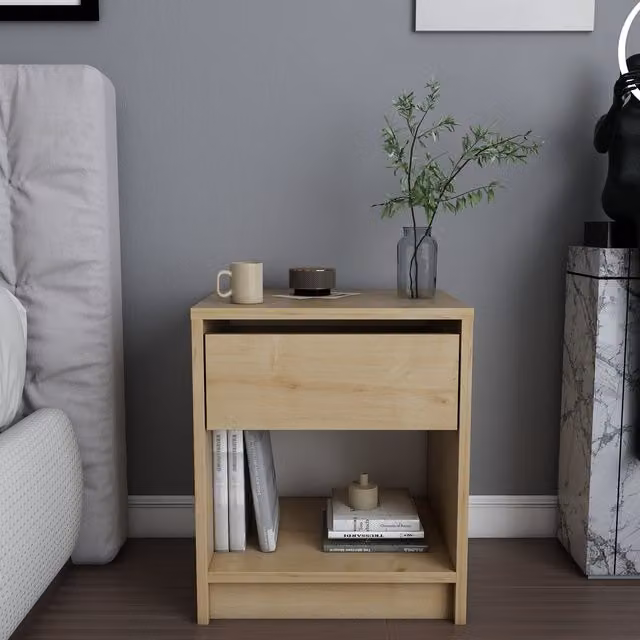 Decorotika Minimalist Brown Wood Bedroom Nightstand