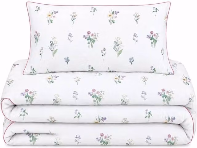 Florelle White Botanical Floral Microfibre Duvet Cover and Pillowcase Set, W: 180 cm, H: 200 cm