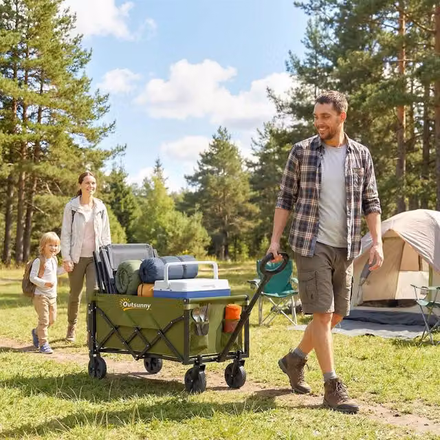 OUTSUNNY 60L Festival Trolley on Wheels, Collapsible Wagon Cart in Green – 1