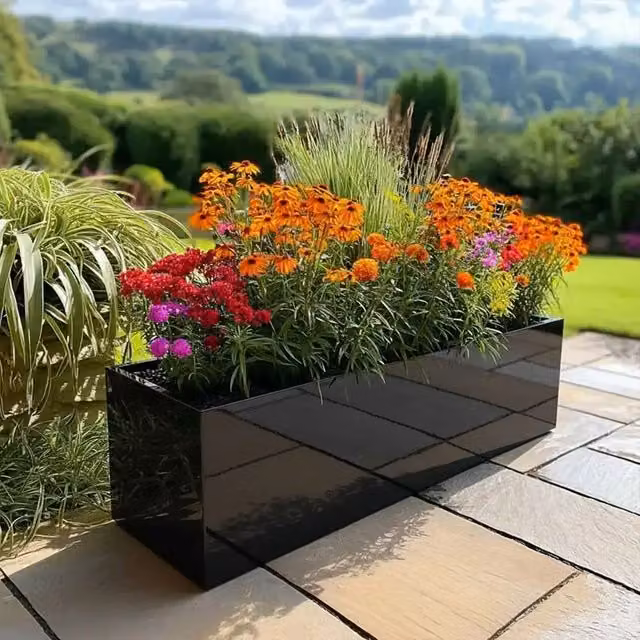 Access Garden Products Black Galvanised Steel Trough Planter W: 120 cm, D: 40 cm, H: 40 cm