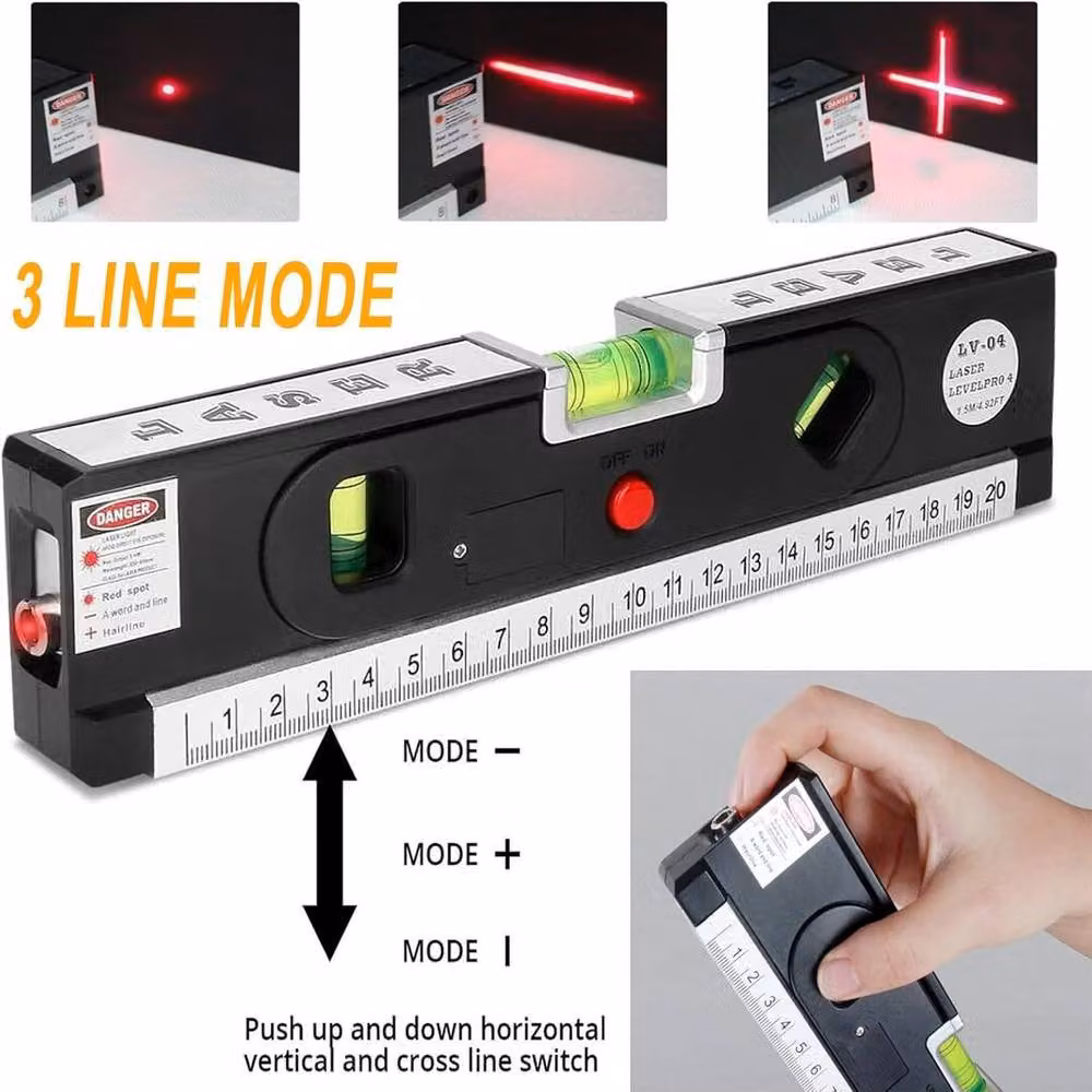 ATEK 3-in-1 Laser Level with Horizontal and Vertical Line Leveler and Measuring Tape in Black – 3