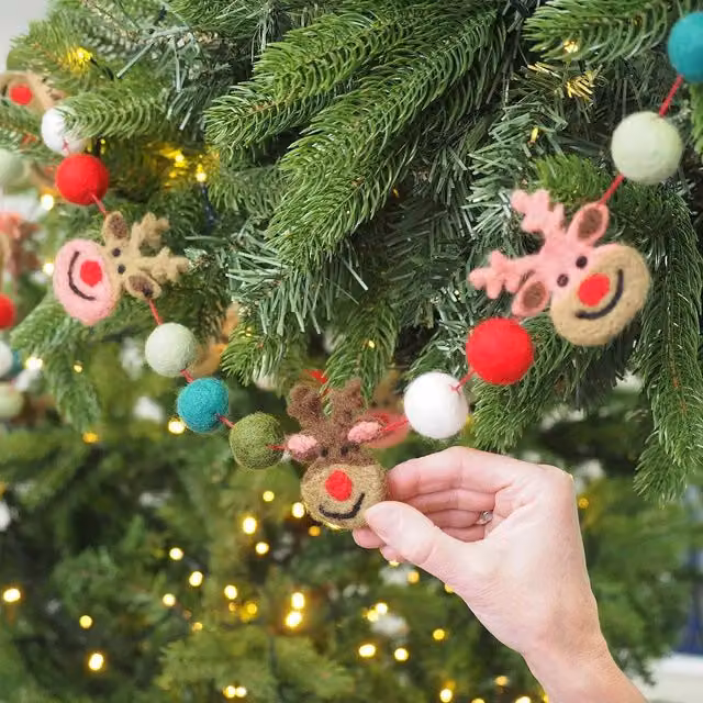 Paper High Multicolour Felt Reindeer and Pom Pom Christmas Garland