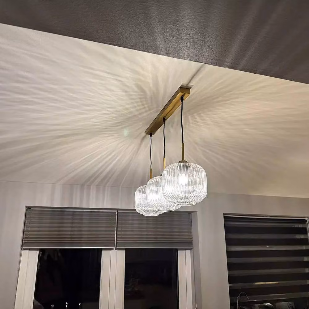 Goeco Gold Linear Pendant Light with Transparent Ribbed Glass and Metal Construction, Height Adjustable – 5