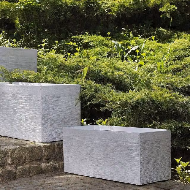 Wyld and Coco White Fibre Clay Rectangular Planter Tub W: 50 cm, D: 23 cm, H: 24 cm – 1