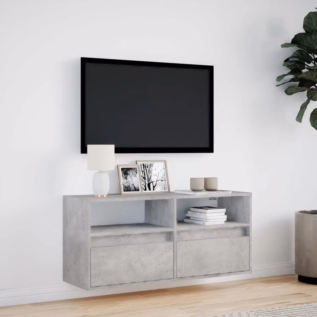 Berkfield Home Modern TV Wall Cabinet with LED Lights in Concrete Grey, W/D/H: 100 x 31 x 45 cm – 2