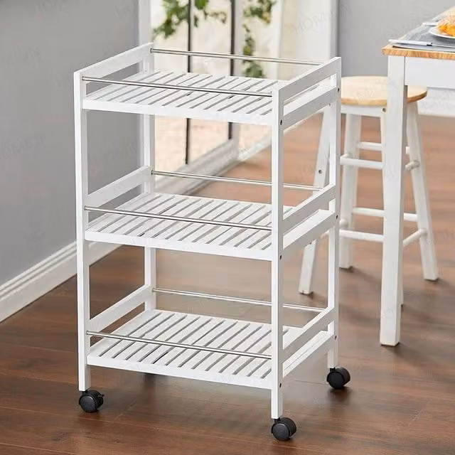 SPETLEK 3-Tier White Wooden Kitchen Trolley with Castors, W/D/H: 47 x 40 x 75 cm – 1