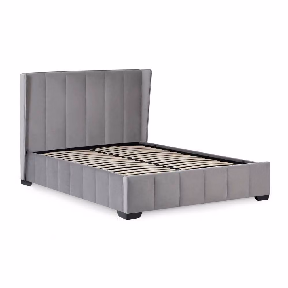 Cheshire Modern Upholstered King Bed in Grey Velvet, W/D/H: 150 x 200 cm – 2
