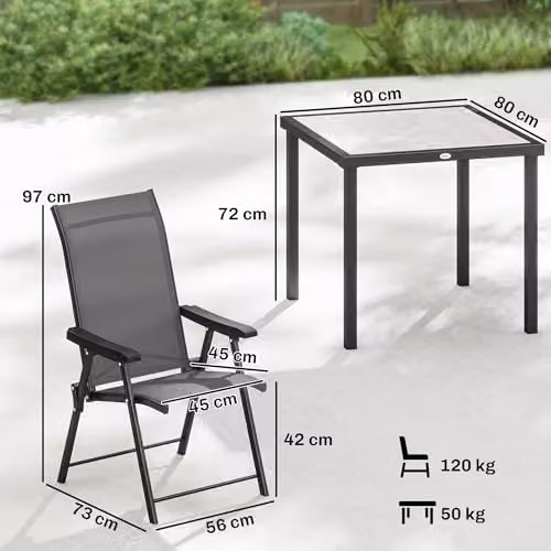 Outsunny 5 Piece Outdoor Dining Set in Grey for 4 Adults, W/D/H: 80 x 80 x 72 cm – 5