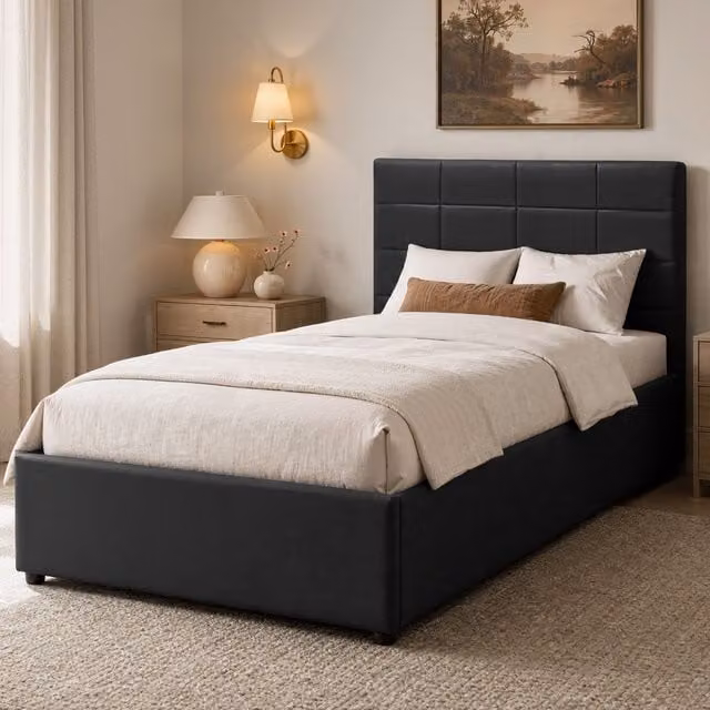 Comfy Living Ltd Black PU Faux Leather Upholstered Gas Lift Ottoman Bedframe, W/D: 180 x 200 cm