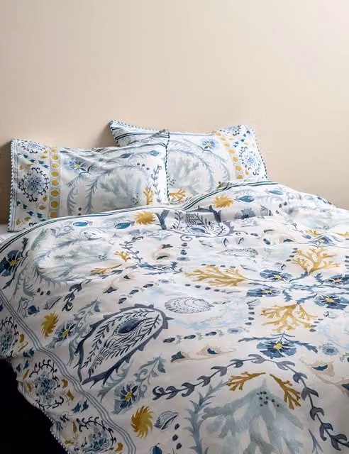 M&S Pure Cotton Coastal Suzani Duvet Cover Set, Blue Mix, 200 x 200 cm
