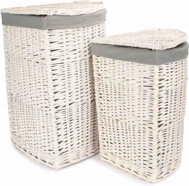 Red Hamper Corner White Wash Laundry Hamper with Grey Sage Lining, Width: 46 cm