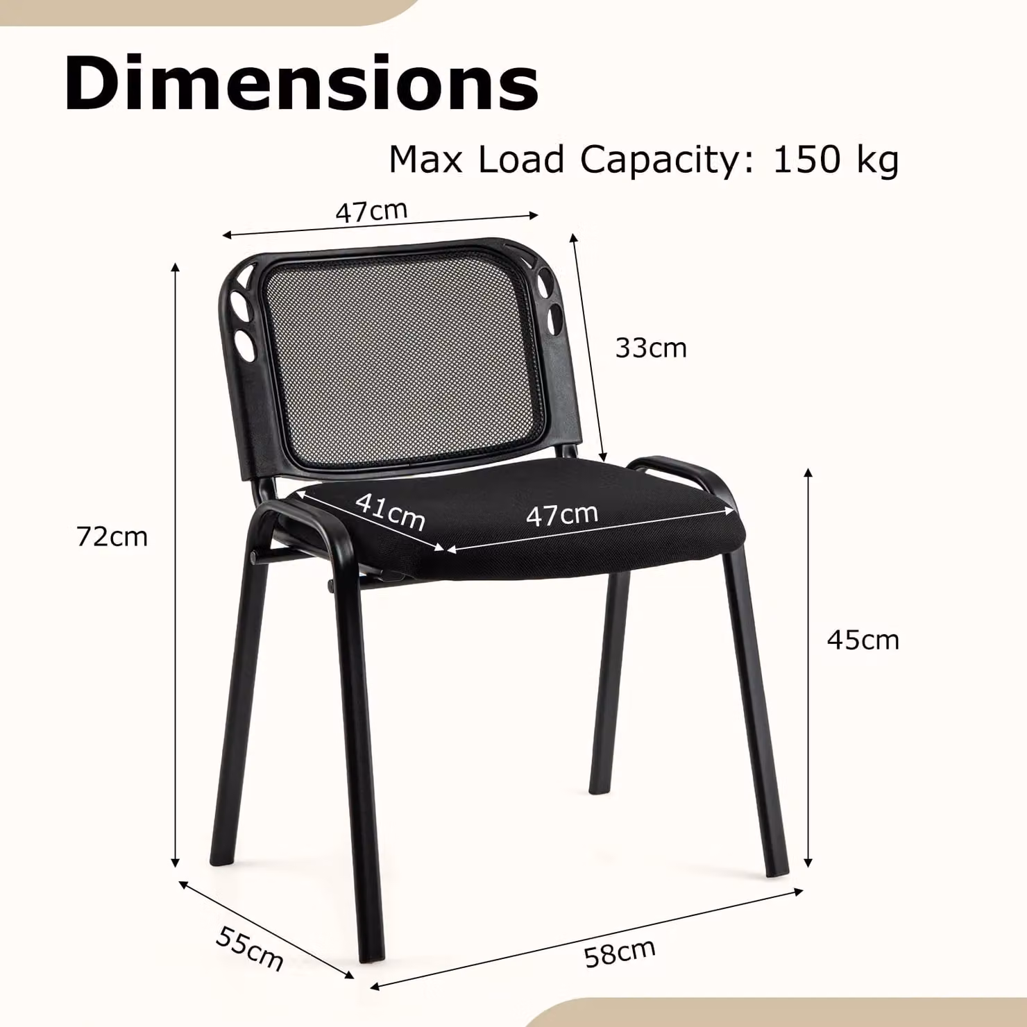 Costway Set of 5 Stackable Black Fabric Reception Guest Chairs with Metal Frame – 8