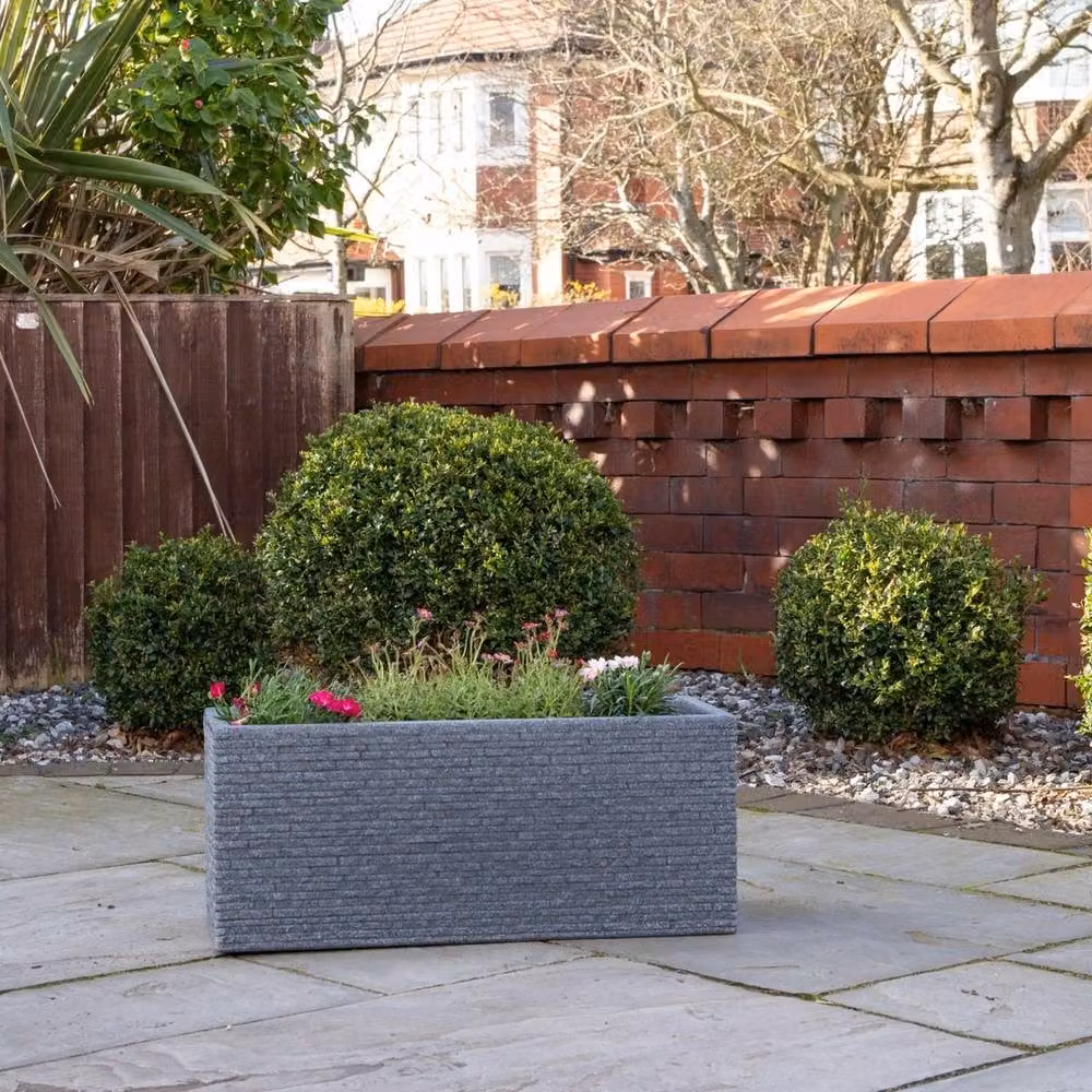 FLAVORA Grey Plastic Slate Effect Trough Decorative Planter Window Box – 2