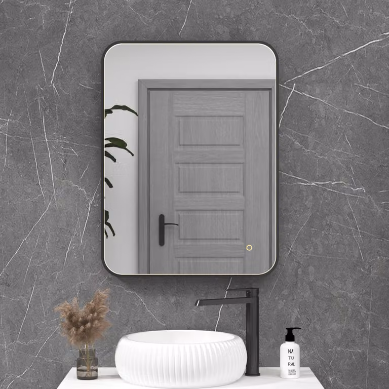 Royal Bathrooms Luxor Rectangular LED Mirror with Touch Sensor and Demister Pad, Matt Black, W: 60 cm, H: 80 cm