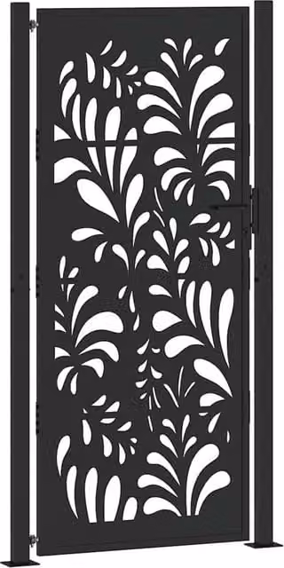 Berkfield Home Black Steel Wave Design Garden Gate W: 105 cm, H: 205 cm