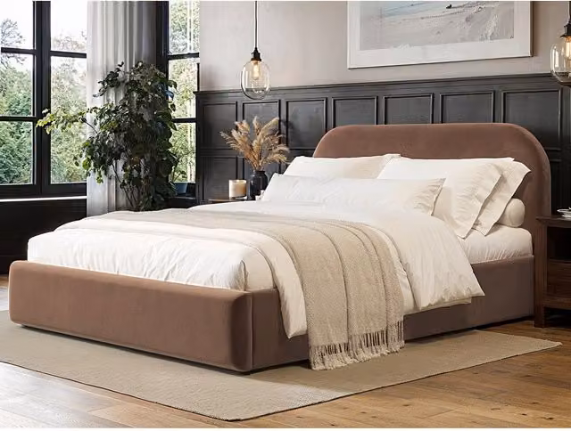 Flair Modern Upholstered Velvet Ottoman Bed in Brown, W/D/H: 140 x 200 cm