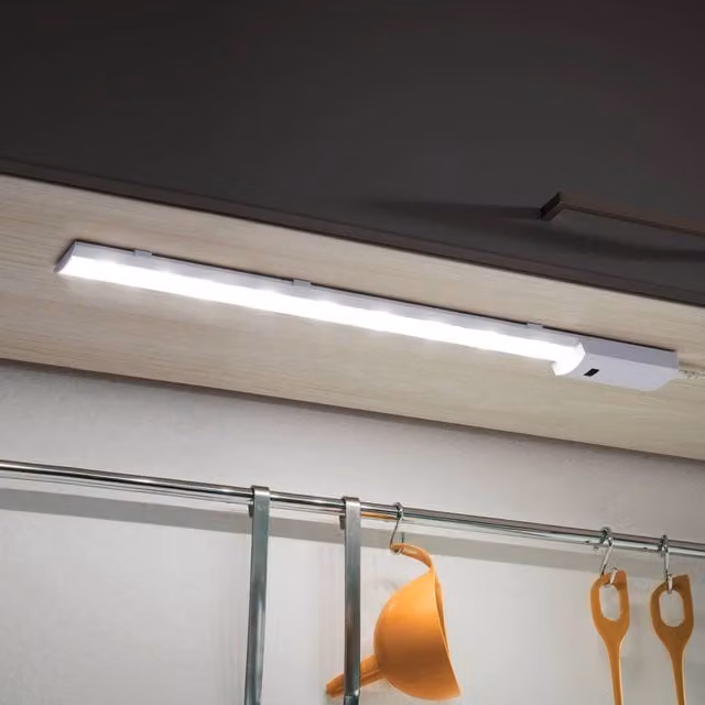 Eglo Teya LED Under Cabinet Wardrobe Light in Silver and White Metal with Motion Sensor