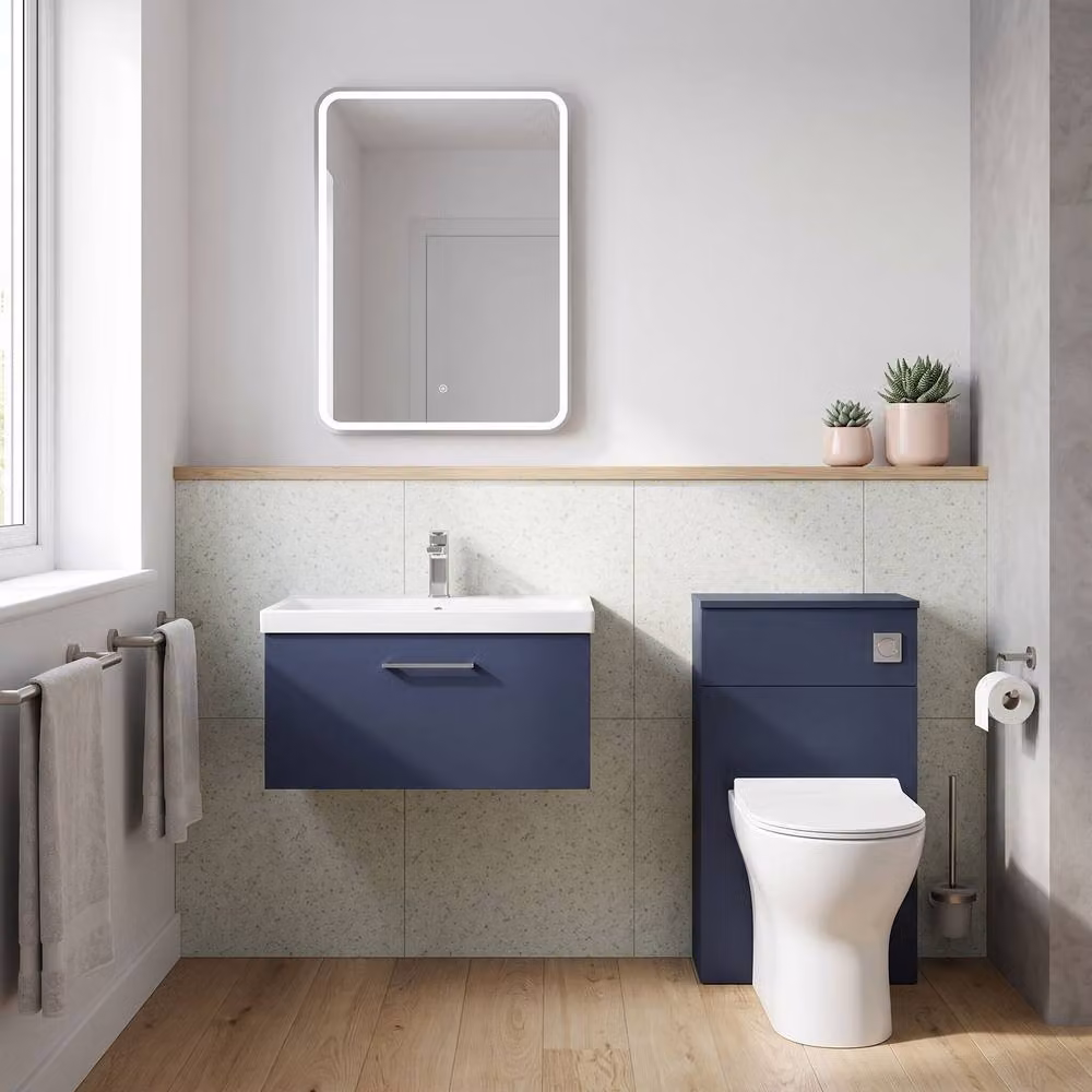 Balterley Midnight Blue Wall Hung 1-Drawer Bathroom Vanity and Basin, Width: 80 cm – 2