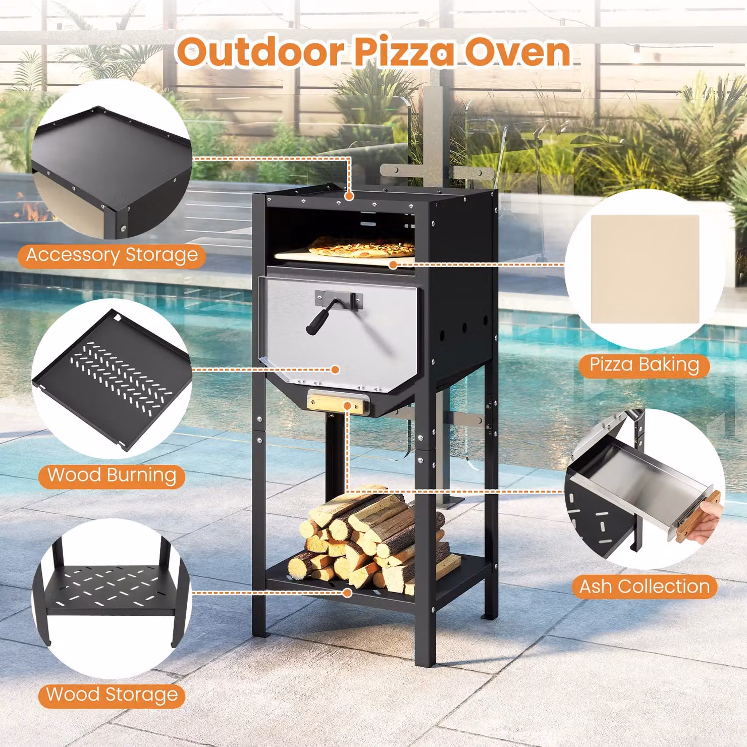 Costway Black Freestanding Wood-Fired Outdoor Pizza Oven – 6