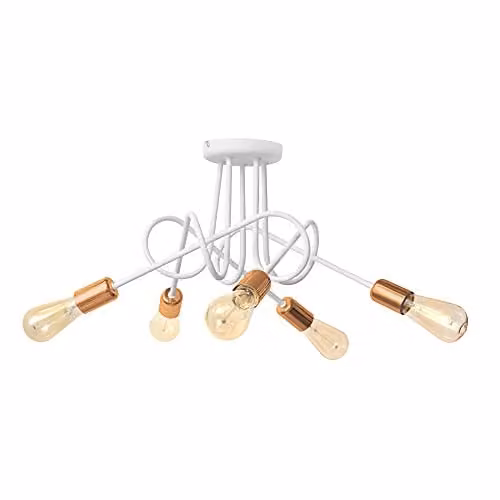 Netlighting Oxford Multi Arm Semi Flush Ceiling Light in White and Copper, Diameter: 50 cm