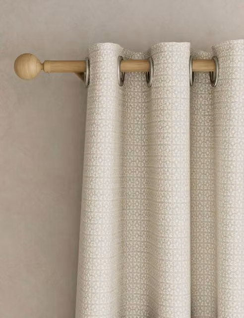 M&S Beige Chenille Geometric Eyelet Curtains, Thermal Insulating and Opaque, H: 229 cm x W: 168 cm