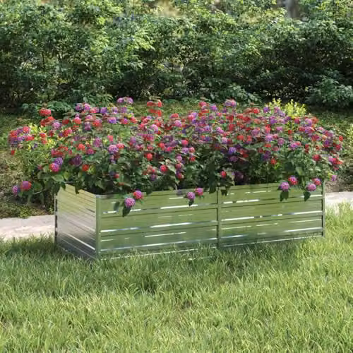 vidaXL Galvanised Steel Raised Garden Bed in Silver, W: 160 cm, D: 80 cm, H: 45 cm – 2