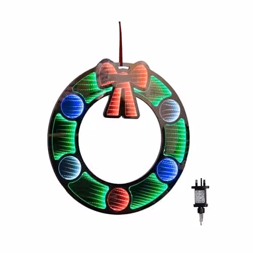 Samuel ALEXANDER 60cm Round Hanging Christmas Wreath with Multi-Coloured LED Infinity Mirror – 1
