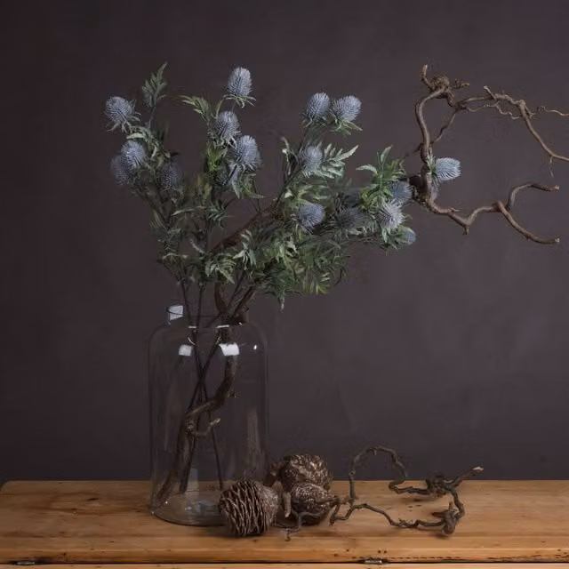 KDMK Organic Eryngium Thistle Floral Tabletop Accent in Purple and Blue
