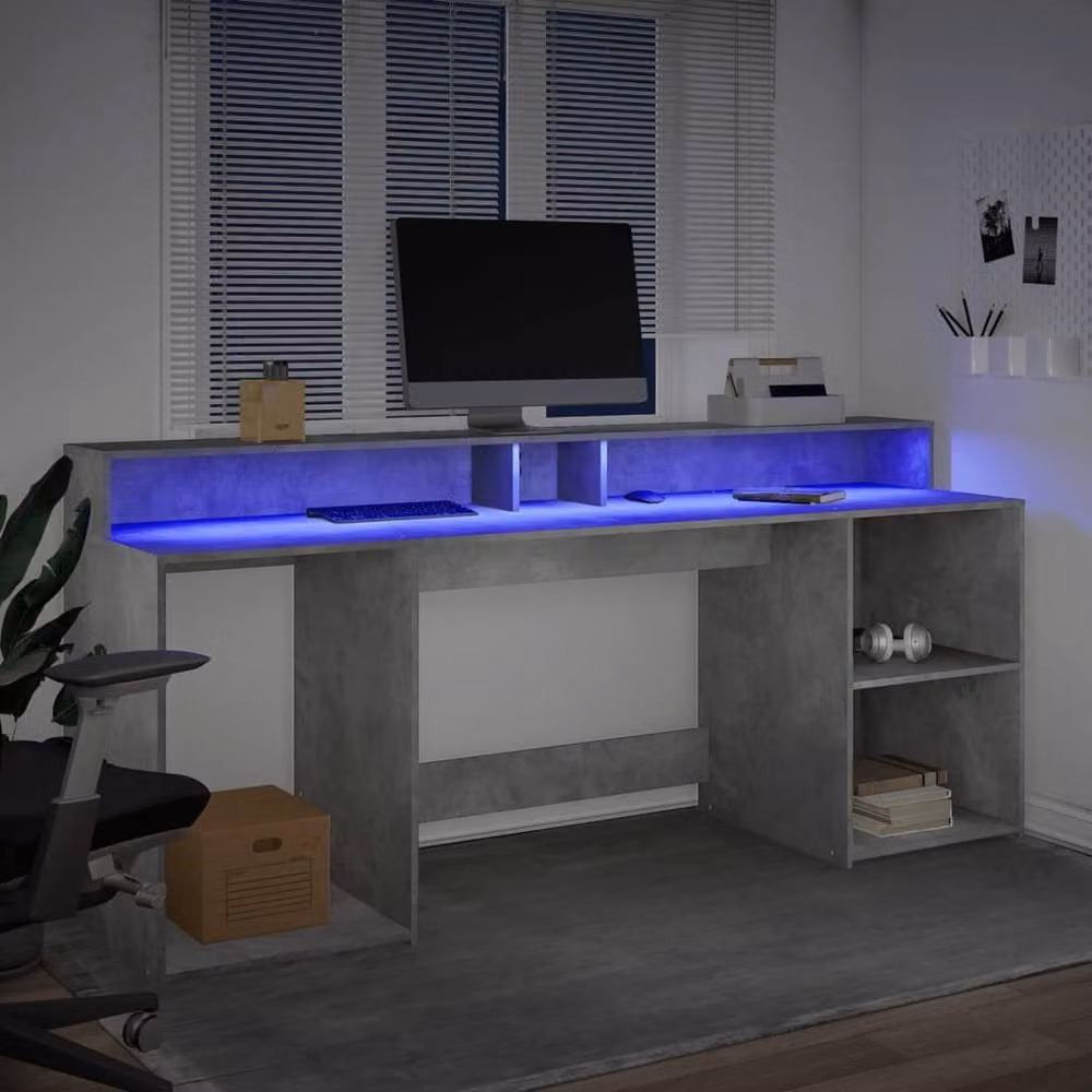 Berkfield Home Gaming Desk with LED Lights in Concrete Grey, W/D/H: 200 x 55 x 91 cm – 4