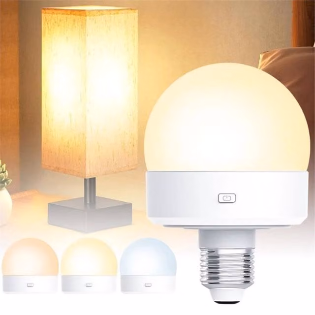 VOGREX Rechargeable LED Candle Bulb in White with 3-Colour Temperature Settings, Dimmable and Remote Control, E27 Base – 1