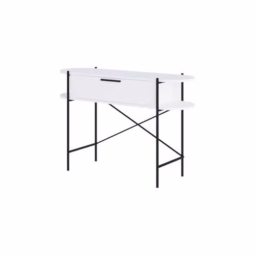 FWStyle Otis Minimalist Console Table with 1 Drawer and 2 Shelves, Matt White and Black Metal Frame, W/D/H: 130 x 41.2 x 86.2 cm – 1