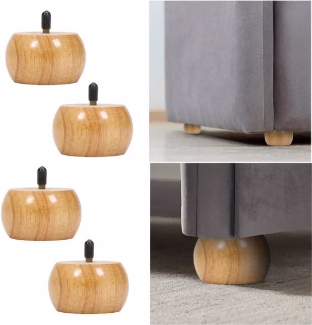 SPETLEK 4 Wooden Furniture Replacement Legs for Sofa, Couch or Cabinet in Natural Sand, Beige or Brown, Height: 52 cm – 1