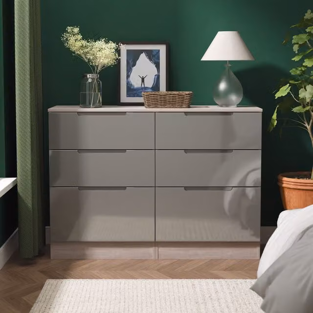 2 U Lucca Ready Assembled 6 Drawer Wide Chest in Grey