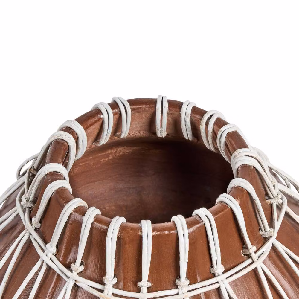 Wyld and Coco Stonewear Terracotta Vase with Rattan Braid in Natural Brown – 4