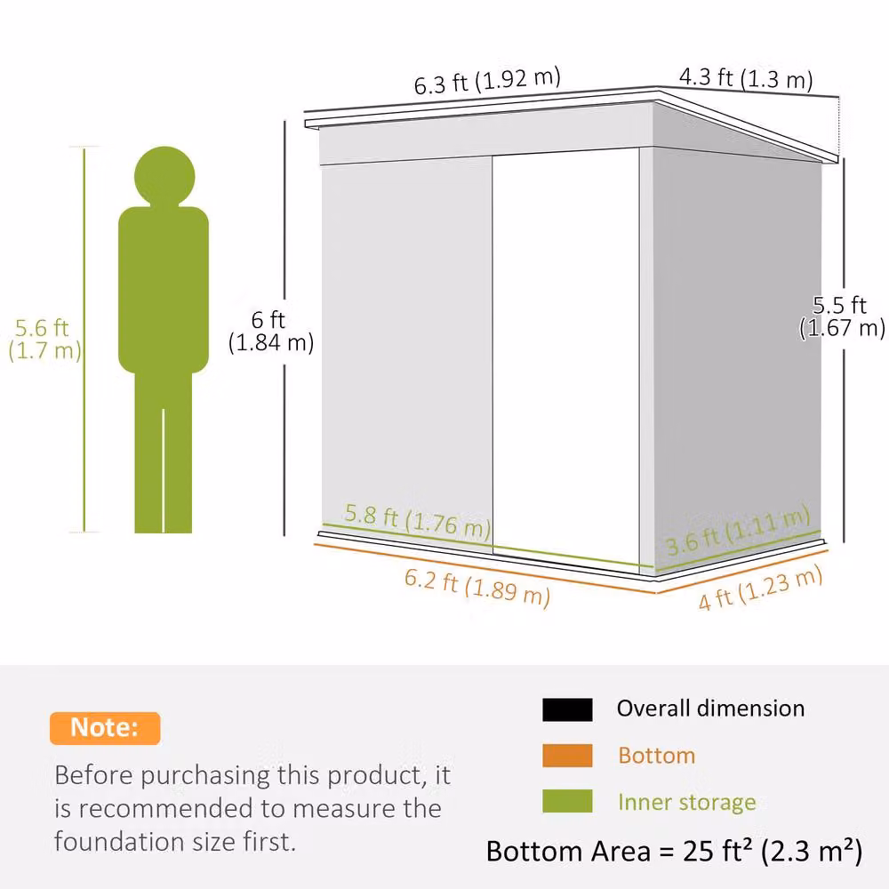 Rolipo Metal Garden Shed with Lockable Door, Dark Grey, W/D/H: 182.88 x 123.0 x 184.0 cm – 5
