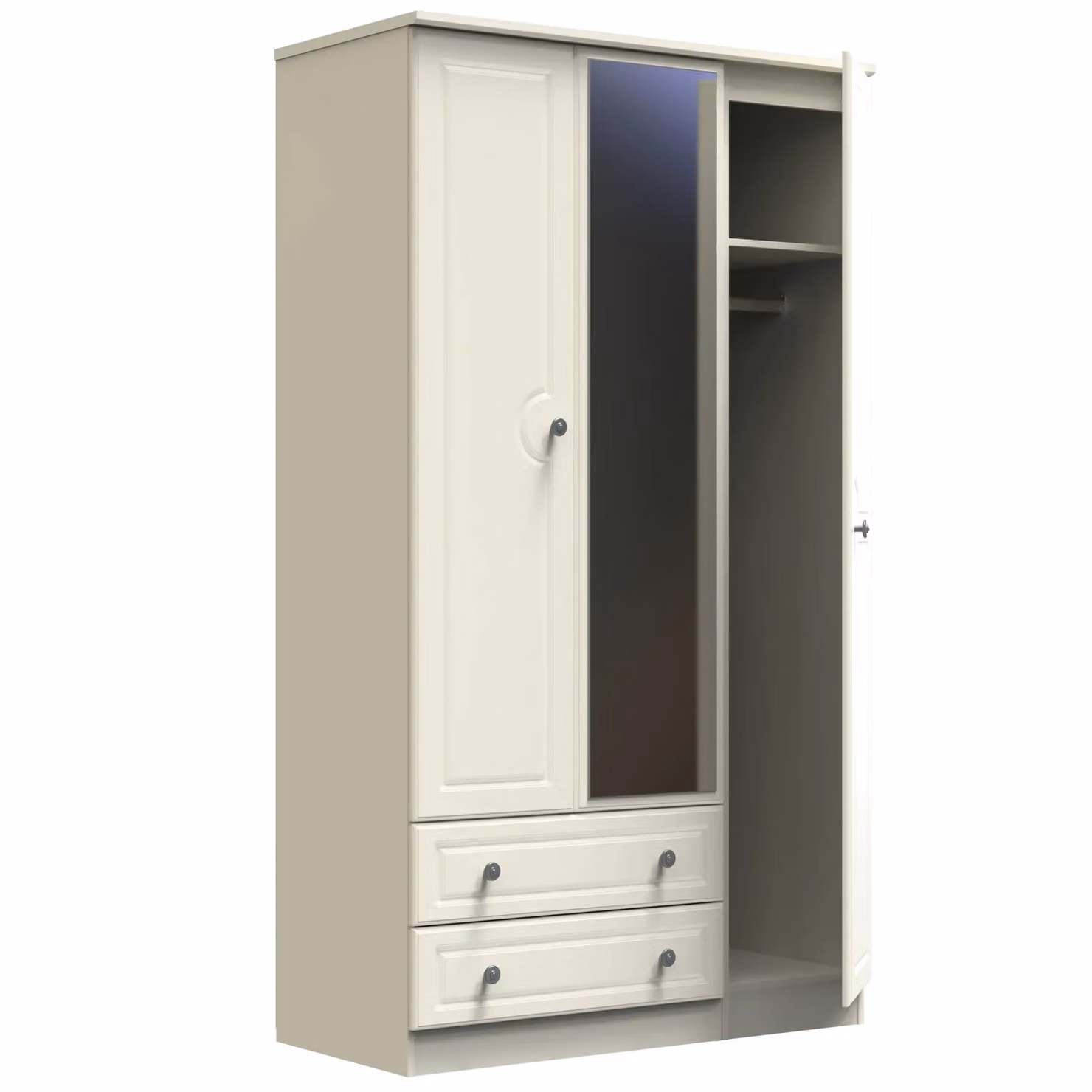 2 U Stirling Triple Mirror Wardrobe with 2 Drawers in Cream – 2