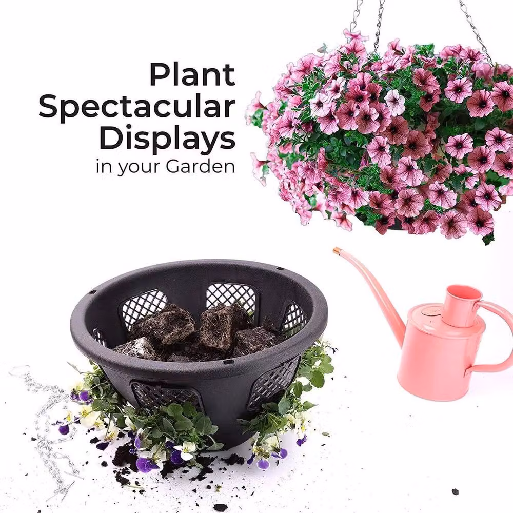 FLAVORA Set of 3 Black Plastic and Metal Hanging Baskets, Diameter: 30.48 cm – 2