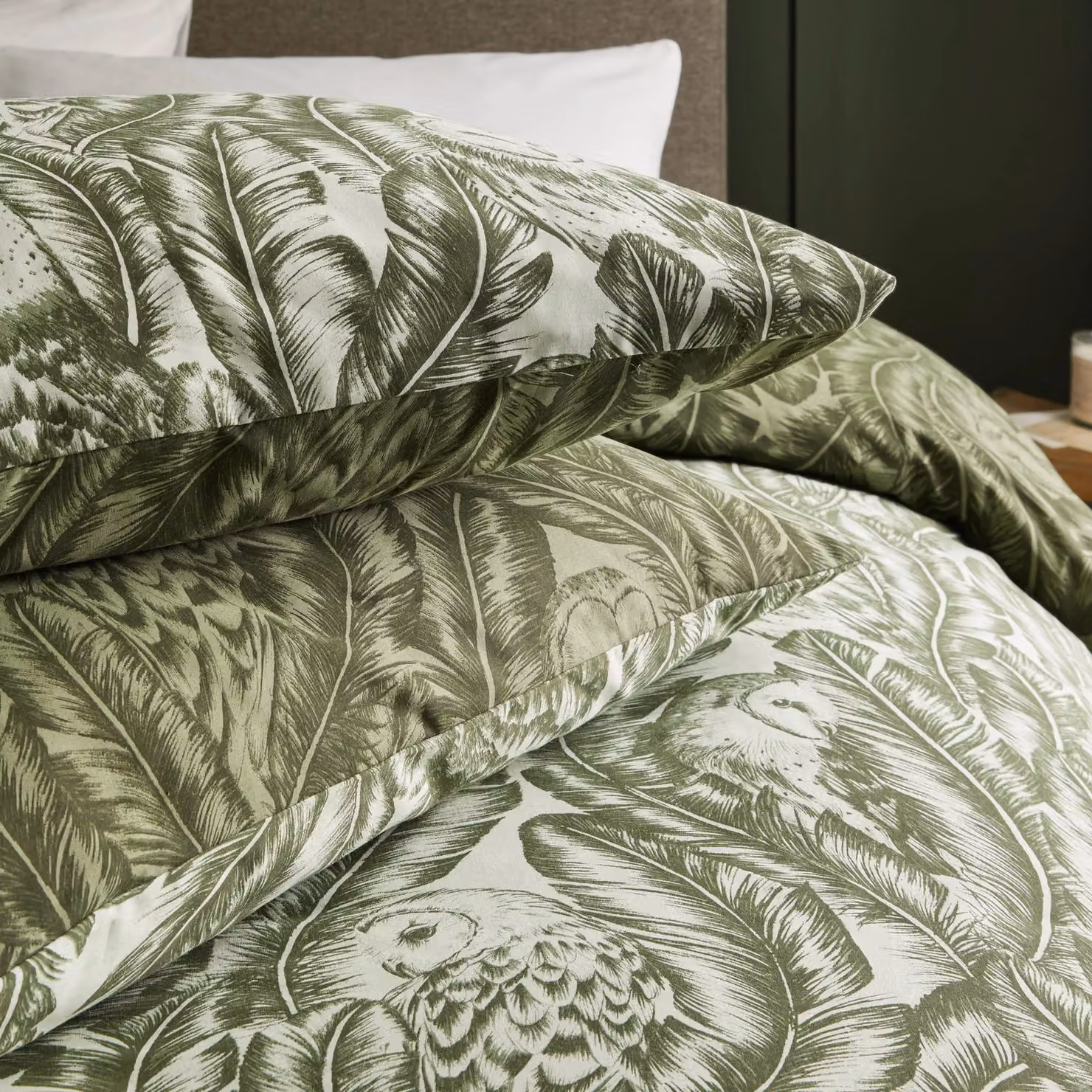 Wylder Albus Barn Owl Floral Cotton Duvet Cover Set in Green, 200 x 200 cm – 3