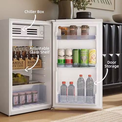 HOMCOM 85L Under Counter Freestanding Fridge with Chiller Box and LED Interior Light, White, W/D/H: 45 x 40 x 85 cm – 2