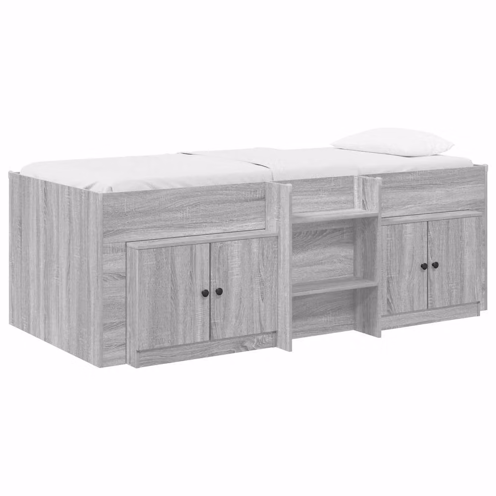 Berkfield Home Loft Bed Frame with Cabinet, 3-Piece Grey Sonoma MDF Set – 1