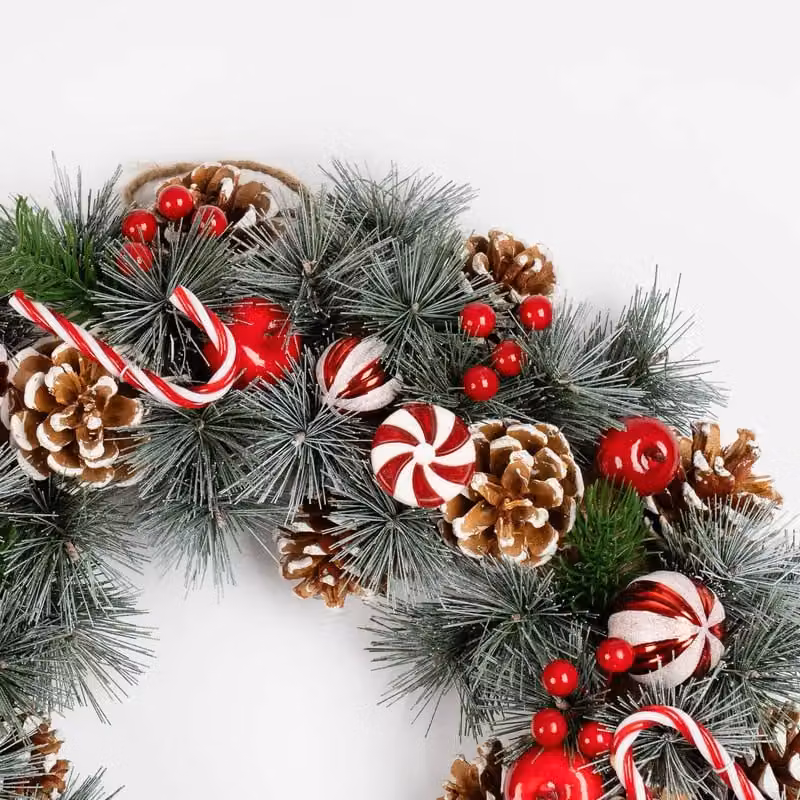 Scottish Everlastings Ltd Red and White Candy Cane & Berry Christmas Wreath, Diameter: 41 cm – 3