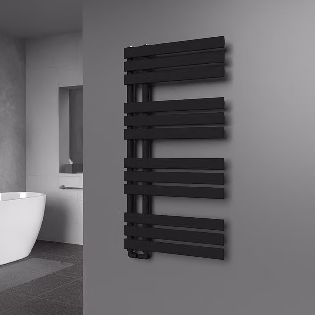 Lux Heat Open Flat Towel Radiator in Black, H 118 cm x W 60 cm
